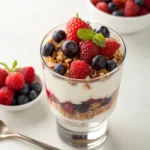 Low Carb Granola Made Delicious: Your New Morning Obsession 8 Low carb granola layered with Greek yogurt and fresh berries in a glass parfait
