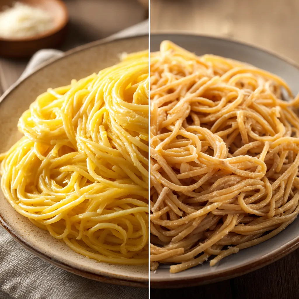 Low Carb Spaghetti Mastery: How To Make Sauces, Noodles & Recipes That Don’t Taste Diet 13 Traditional pasta next to low carb spaghetti noodles for comparison