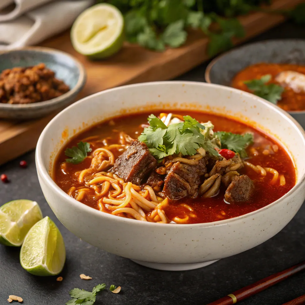Birria Ramen: How to Make 1 Perfect Bowl 8 birria ramen broth simmering in a pot