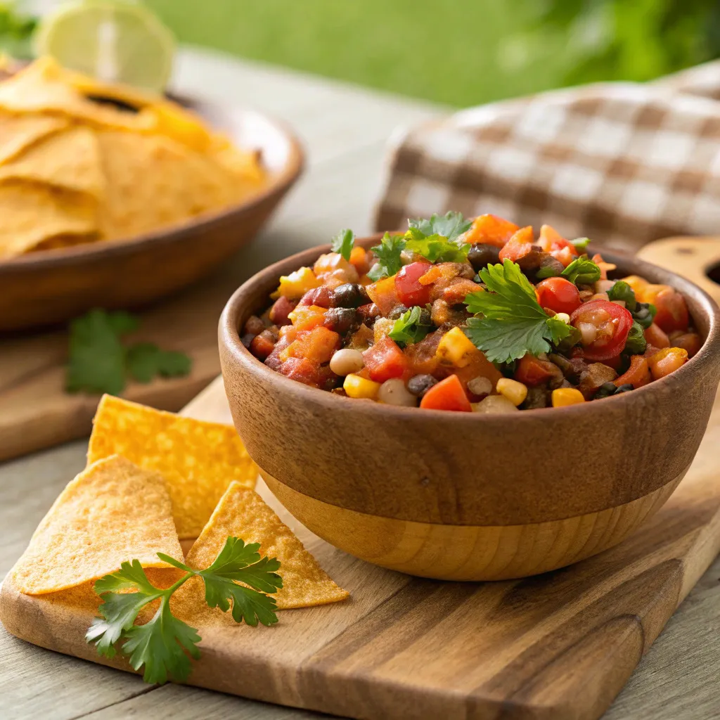 Fresh cowboy caviar dip served in a rustic bowl