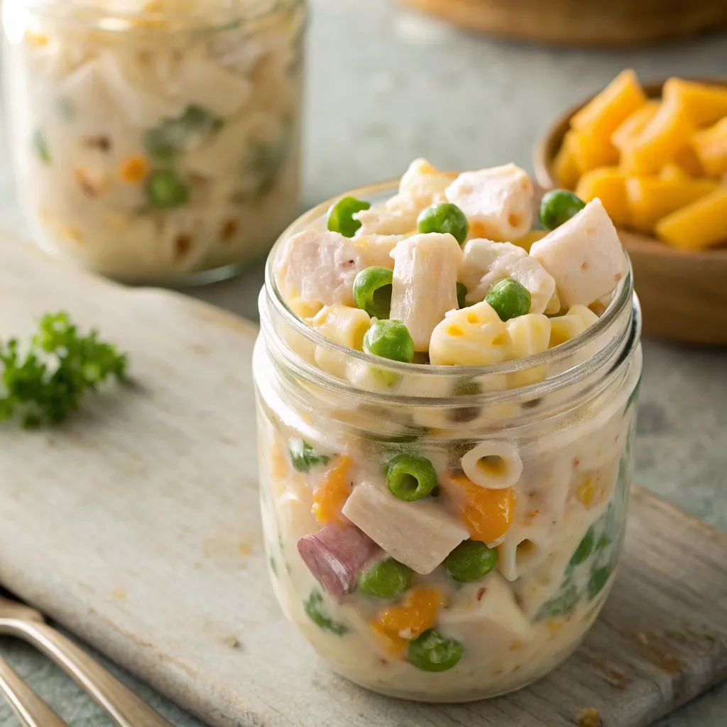 Delicious Mason Jar Pasta Salad Combos You Will Love 7 creamy mason jar pasta salad with cheese and peas