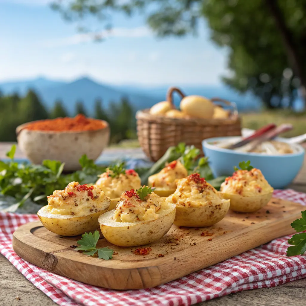 Deviled egg potato salad bites ready to serve