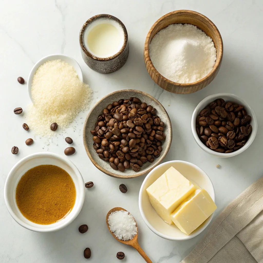 Keto Coffee Hacks You Need To Try Skyrocket Energy And Crush Cravings 7 Overhead shot of keto coffee ingredients on a kitchen counter