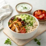 Grecian Chicken Bowl – The Ultimate Greek-Inspired Meal for Flavor & Nutrition 12 Tzatziki and toppings for Grecian Chicken Bowl