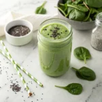 Green keto smoothie with nutrition facts card