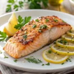 Keta Salmon: The Best Keto-Friendly Choice for Low-Carb Seafood Lovers 8 Grilled keta salmon fillet served with lemon and herbs on a white plate
