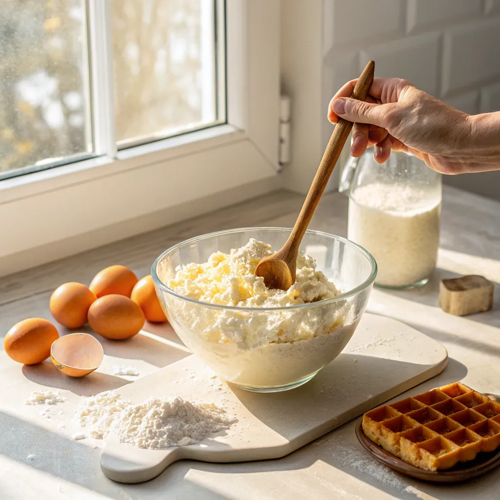 Cheese Waffles: How to Make 1 Perfect Keto Breakfast 6 Mixing batter for cottage cheese waffles