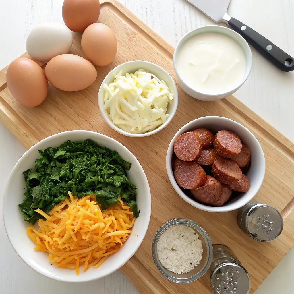 Keto Breakfast: Easy Meal Prep Keto Breakfast Ideas That Save You Time All Week 9 Keto breakfast ingredients eggs, cheese, sausage, spinach, and cream