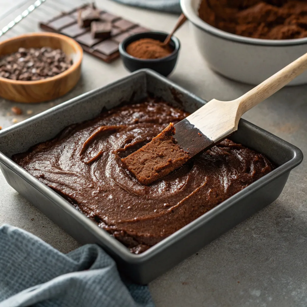 The Best Keto Brownies Recipe for Fudgy Low-Carb Cravings 12 Keto brownie batter being spread evenly in a baking pan