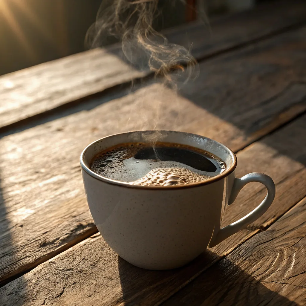 Keto coffee in a steaming cup on a wooden table