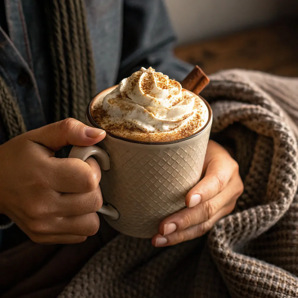 Keto Hot Chocolate For Kids Low Carb Sweetness They Will Love 11 Person holding a warm mug of keto hot chocolate with whipped cream