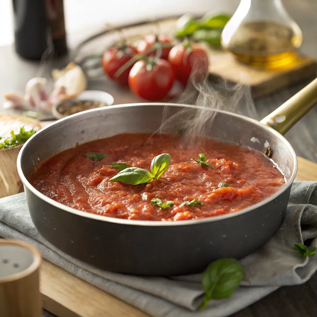 Low Carb Tomato Sauce That Actually Tastes Amazing: Homemade & Sugar-Free! 7 low carb tomato sauce simmering in a pot