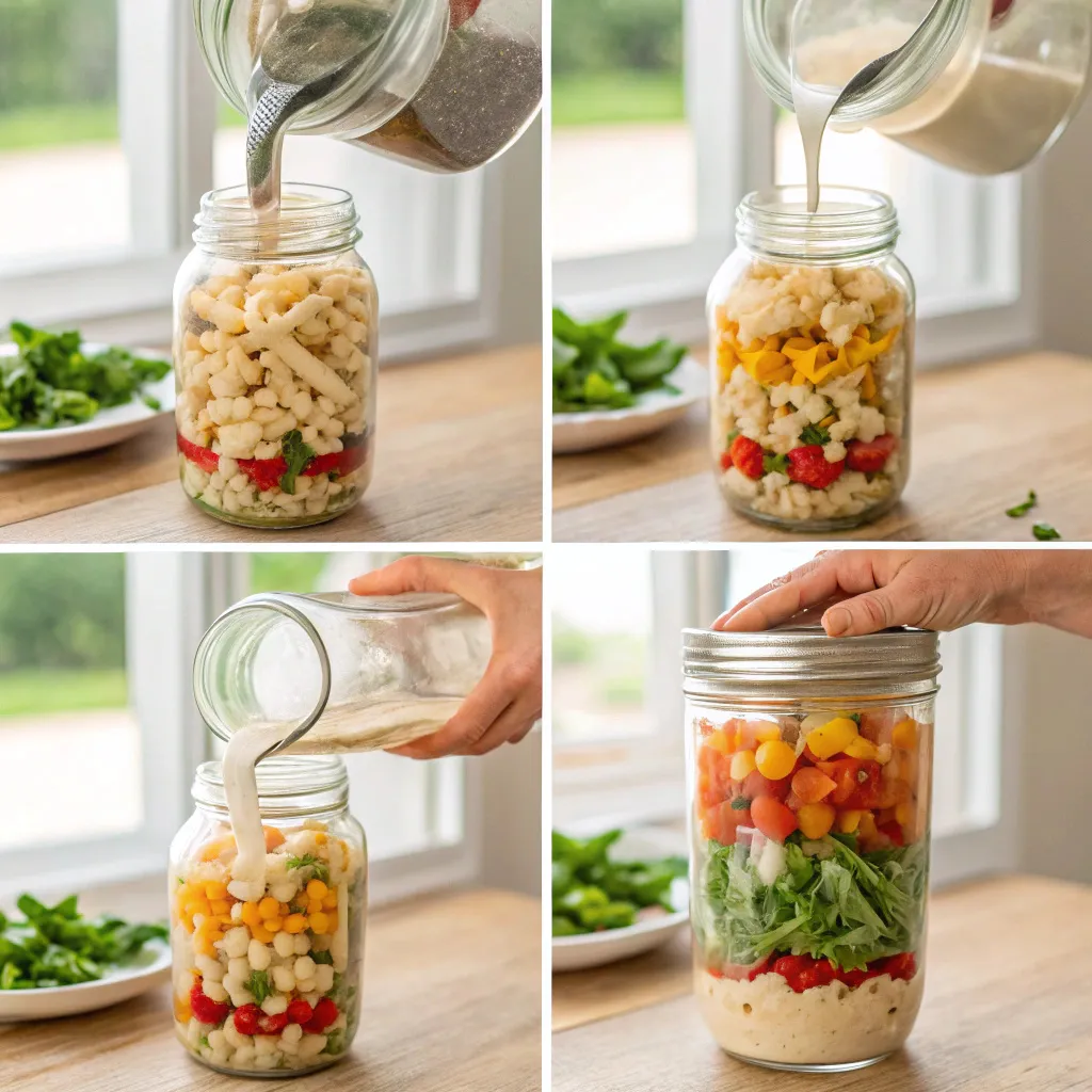 Delicious Mason Jar Pasta Salad Combos You Will Love 10 step-by-step mason jar pasta salad preparation process