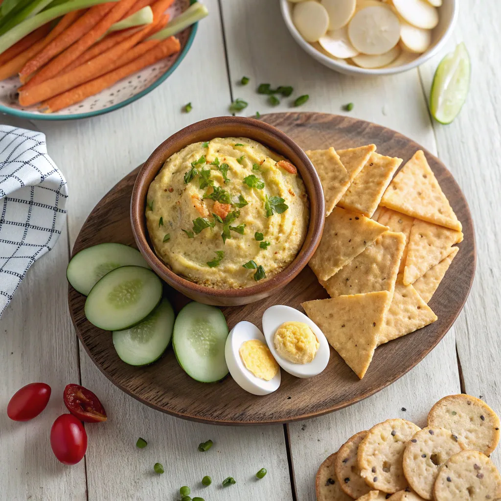 mixing deviled egg dip