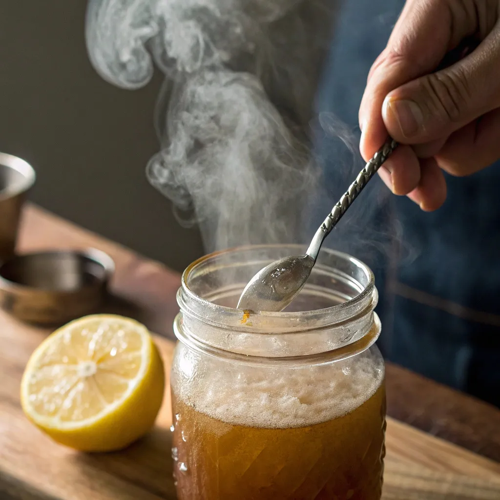 Natural Mounjaro Recipe for Weight Loss (The Best 4-Ingredient Homemade Brazilian Drink) 15 Stirring the Natural Mounjaro Recipe for Weight Loss in a mason jar