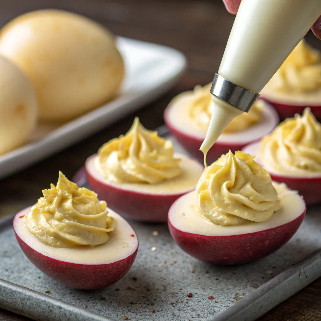 Deviled Potatoes: How to Make the #1 Best Recipe 7 Deviled potatoes with creamy filling and chive garnish