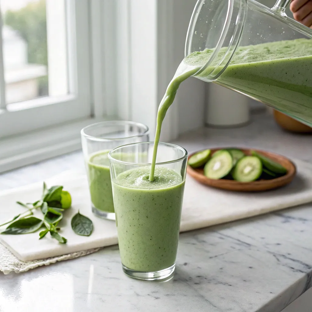 Keto Smoothie Kid Friendly Low Carb Recipes They Will Love 10 Pouring a green keto smoothie into a glass