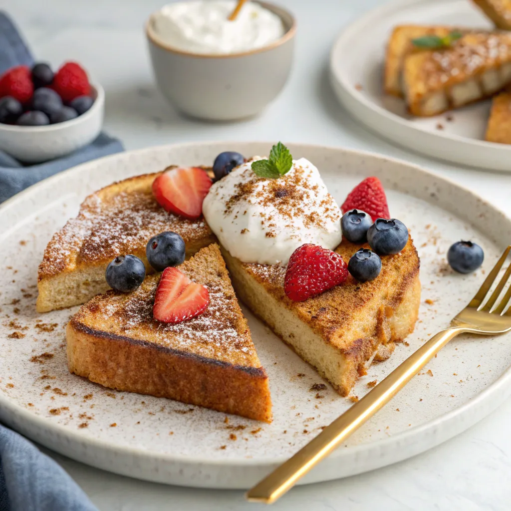 Protein French Toast: How To Get 30g Of Protein 5 Protein French toast with berries and yogurt on rustic table