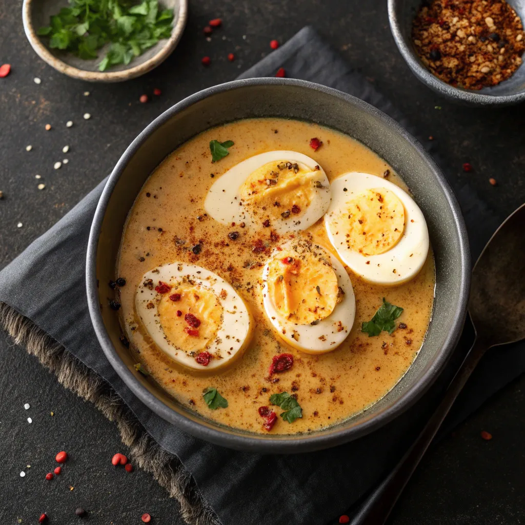 Boiled eggs coated in TikTok-style sauce