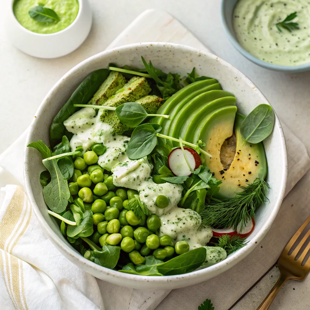 Green goddess salad with creamy herb dressing