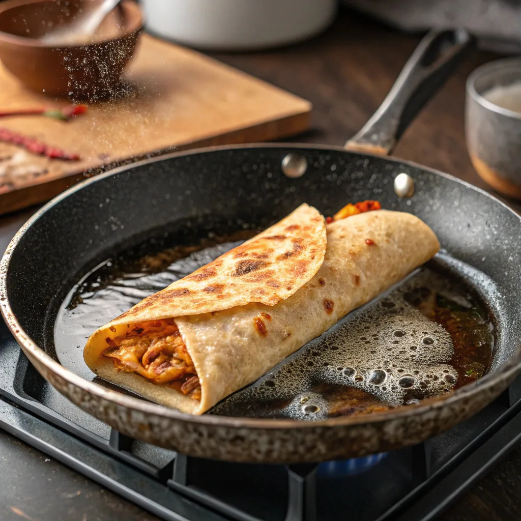 Tortilla Wrap Hack: Quick, Delicious Meals Made Easy 8 Cooking tortilla wrap hack in skillet