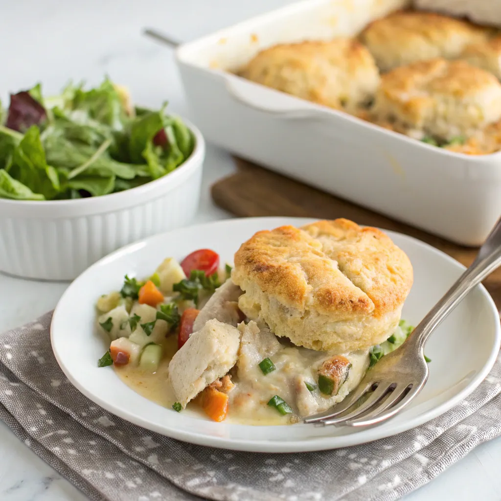 Chicken Cobbler: How to Make this 1 Viral Savory Dish 7 Served chicken cobbler with side salad