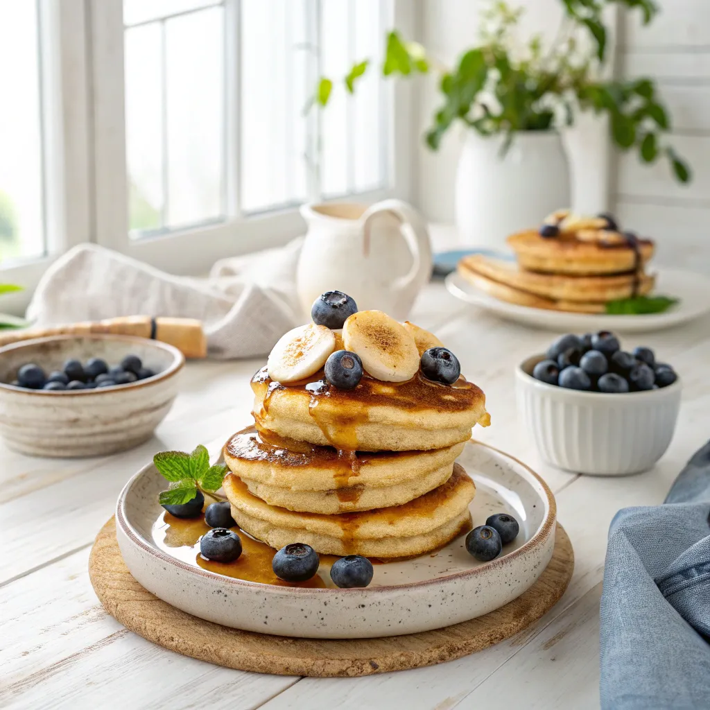 Cottage cheese pancakes served with yogurt and berries