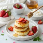 Cottage Cheese Pancakes: How To Get 30g Of Protein 9 Stack of cottage cheese pancakes with syrup and fruit