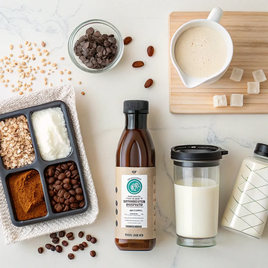 Your New Morning Obsession: Protein Coffee That’s Worth It 7 protein coffee ingredients flat lay