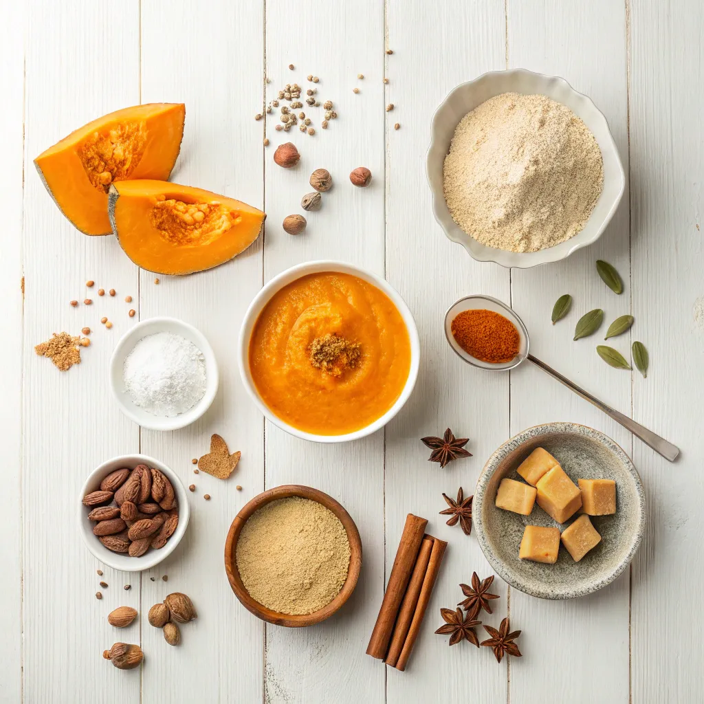Pumpkin Desserts: How To Win Thanksgiving With 1 Dish 8 Pumpkin dessert ingredients arranged for baking