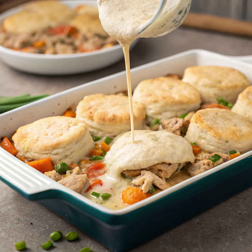 Chicken Cobbler: How to Make this 1 Viral Savory Dish 9 Assembling chicken cobbler layers