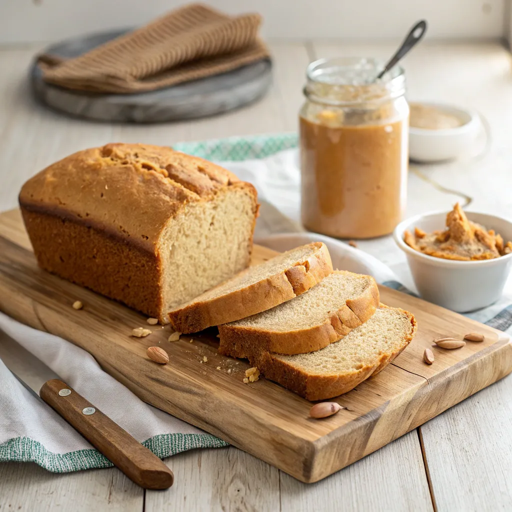 Peanut butter batter poured into loaf pan