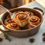 Warm Apple Cinnamon Roll Bake on white marble table