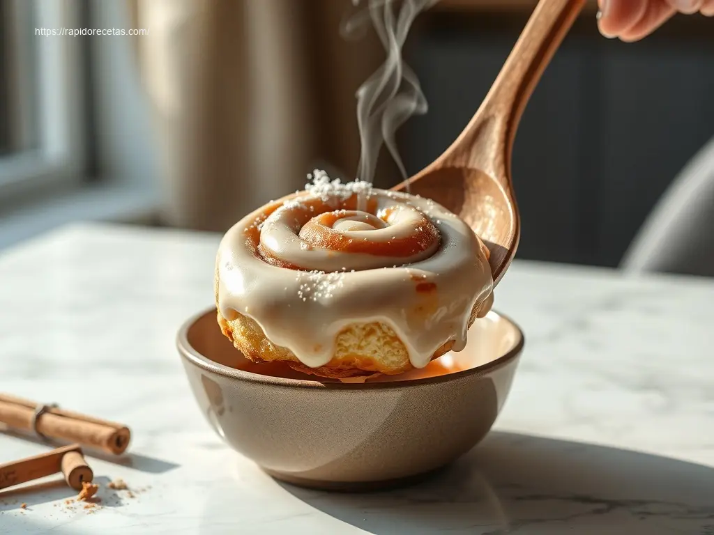 Warm Apple Cinnamon Roll Bake on white marble table