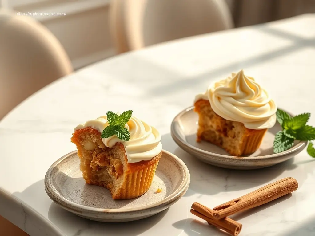 Apple Cinnamon Cupcakes with Cream Cheese Frosting overhead view