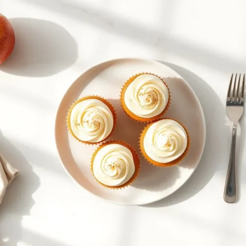 Apple Cinnamon Cupcakes with Cream Cheese Frosting overhead view