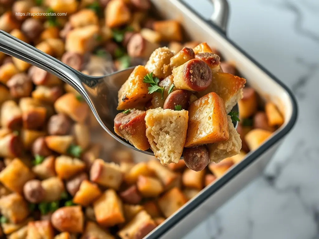 Delicious Apple and Sausage Stuffing Bake for Thanksgiving