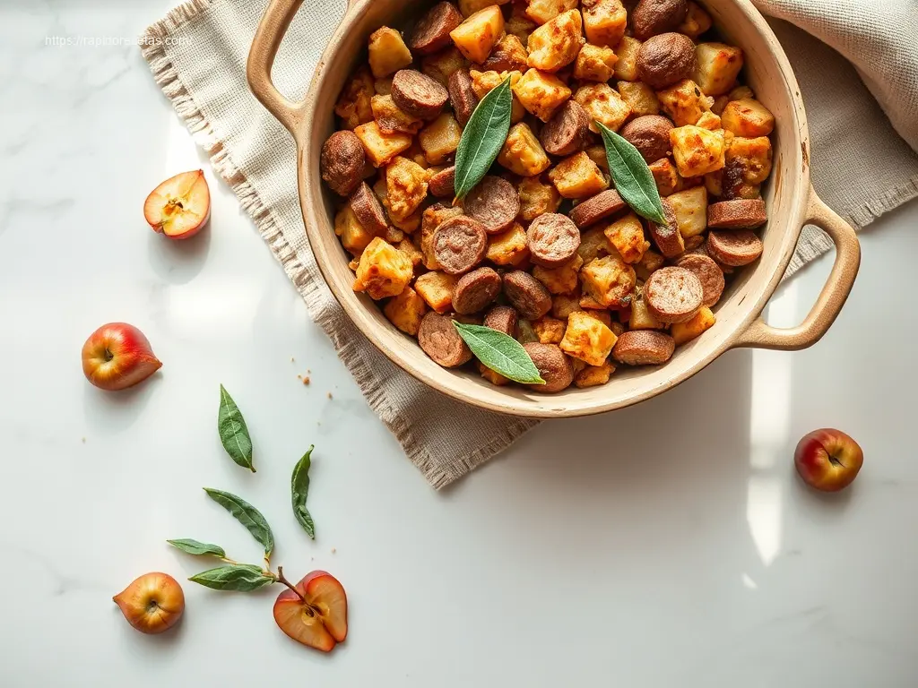 Delicious Apple and Sausage Stuffing Bake for Thanksgiving