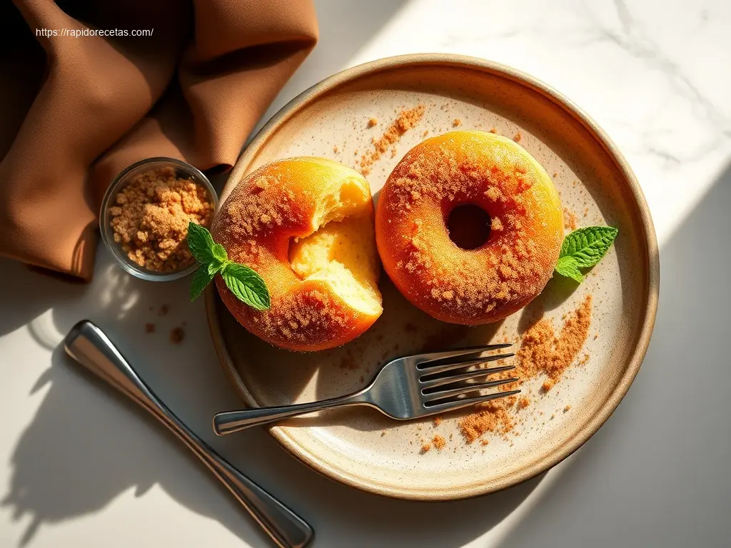 Baked brioche donuts with cinnamon sugar on a white plate