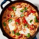 Warm Baked Feta Eggs with an inviting glow