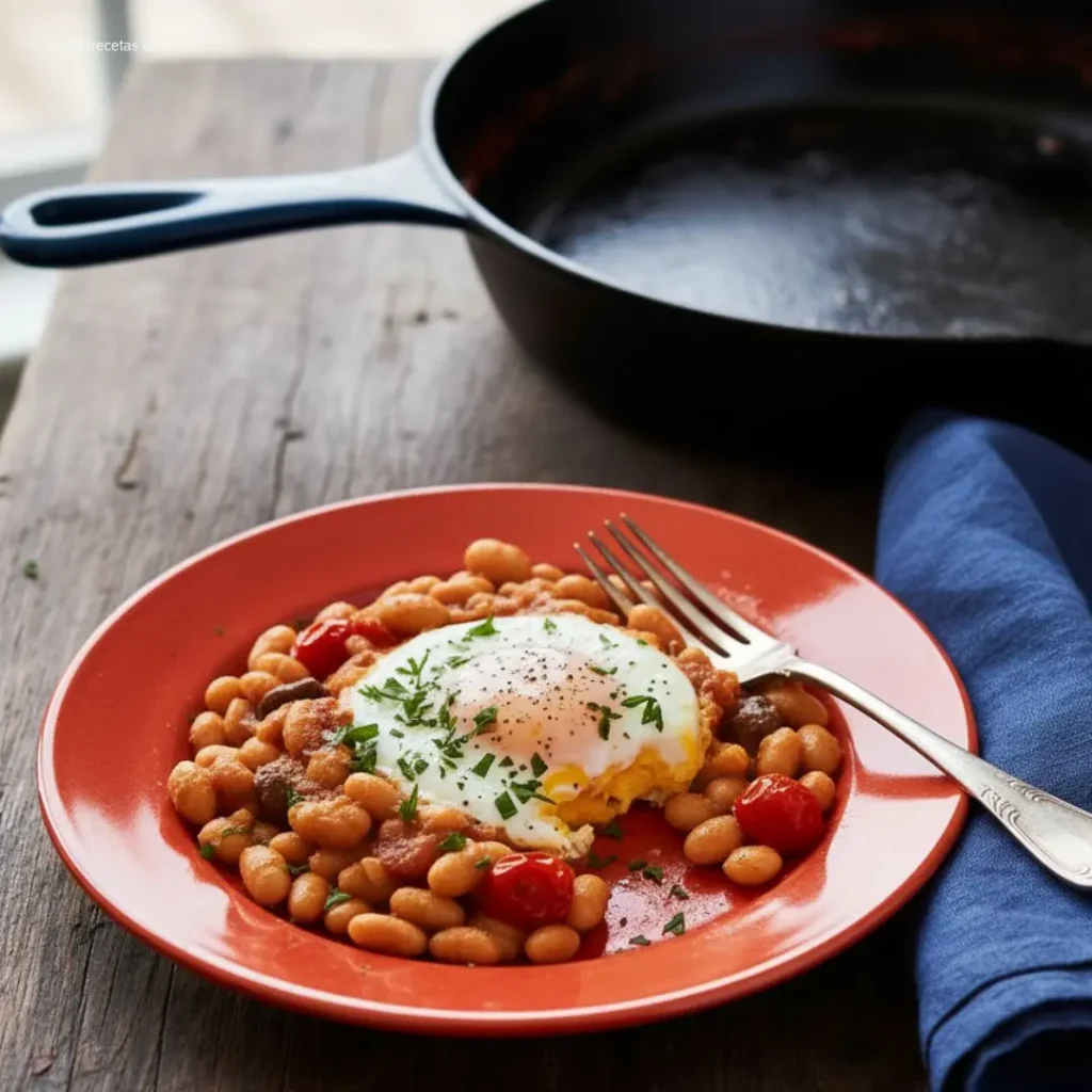 Close up of a spoon scooping Baked Feta Eggs