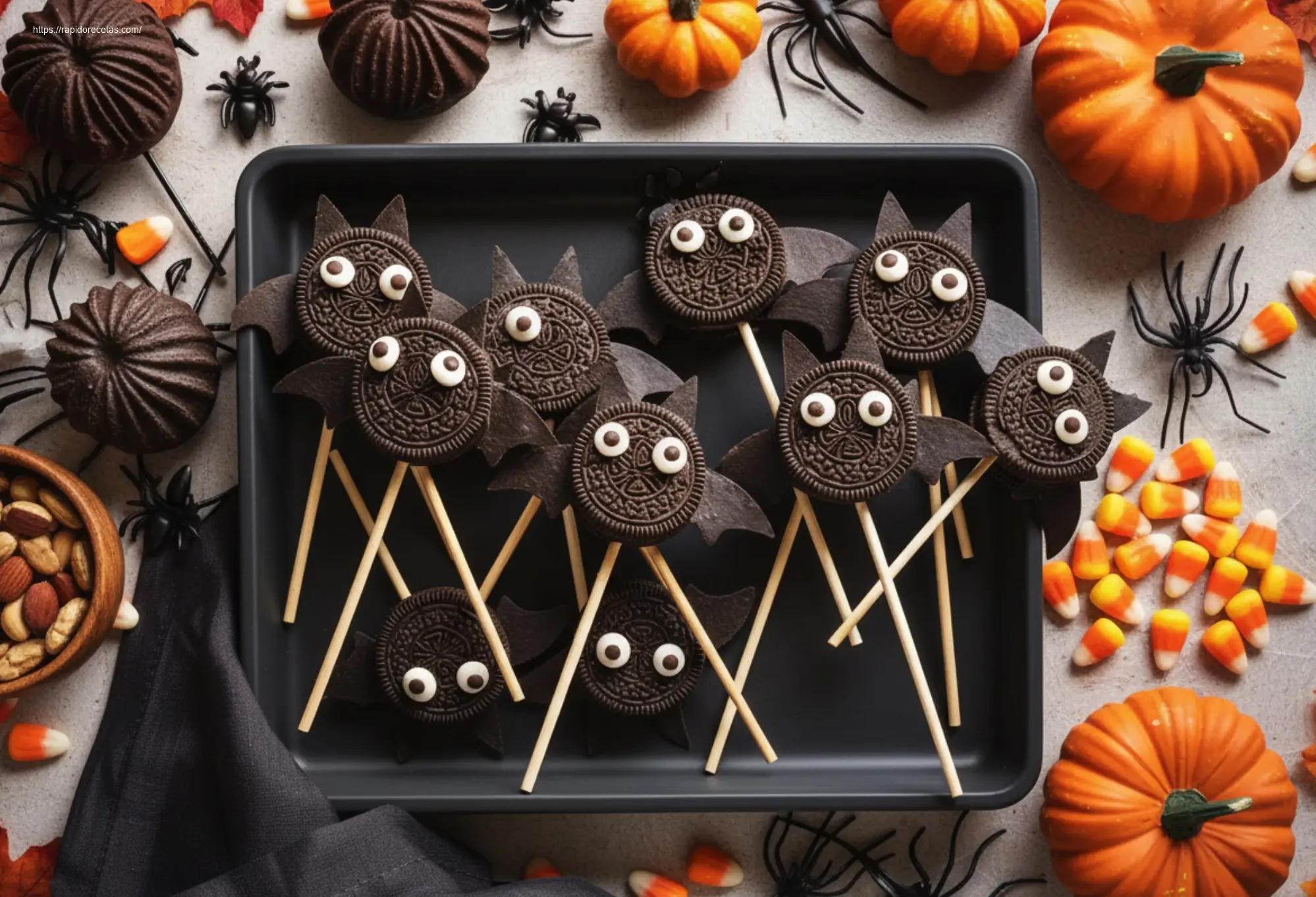 Delicious Bat Oreo Pops arranged on a platter.