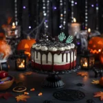 Bloody Red Velvet Cake: Why 2 Spooky Layers 4 Slice of Bloody Red Velvet Cake, perfect for Halloween parties.
