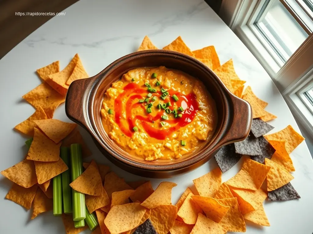Crockpot Buffalo Chicken Dip Party Style overhead view