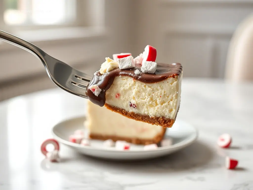 Candy Cane Cheesecake with Chocolate Ganache overhead