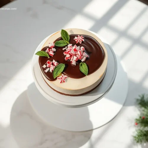 Candy Cane Cheesecake with Chocolate Ganache overhead