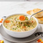 Spoonful of creamy Chicken Pot Pie Soup