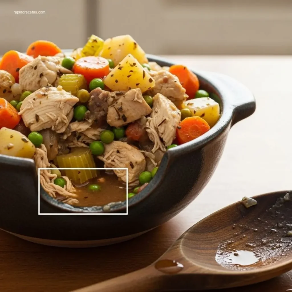 Warm Slow Cooker Chicken Stew with fresh thyme and artisanal bread