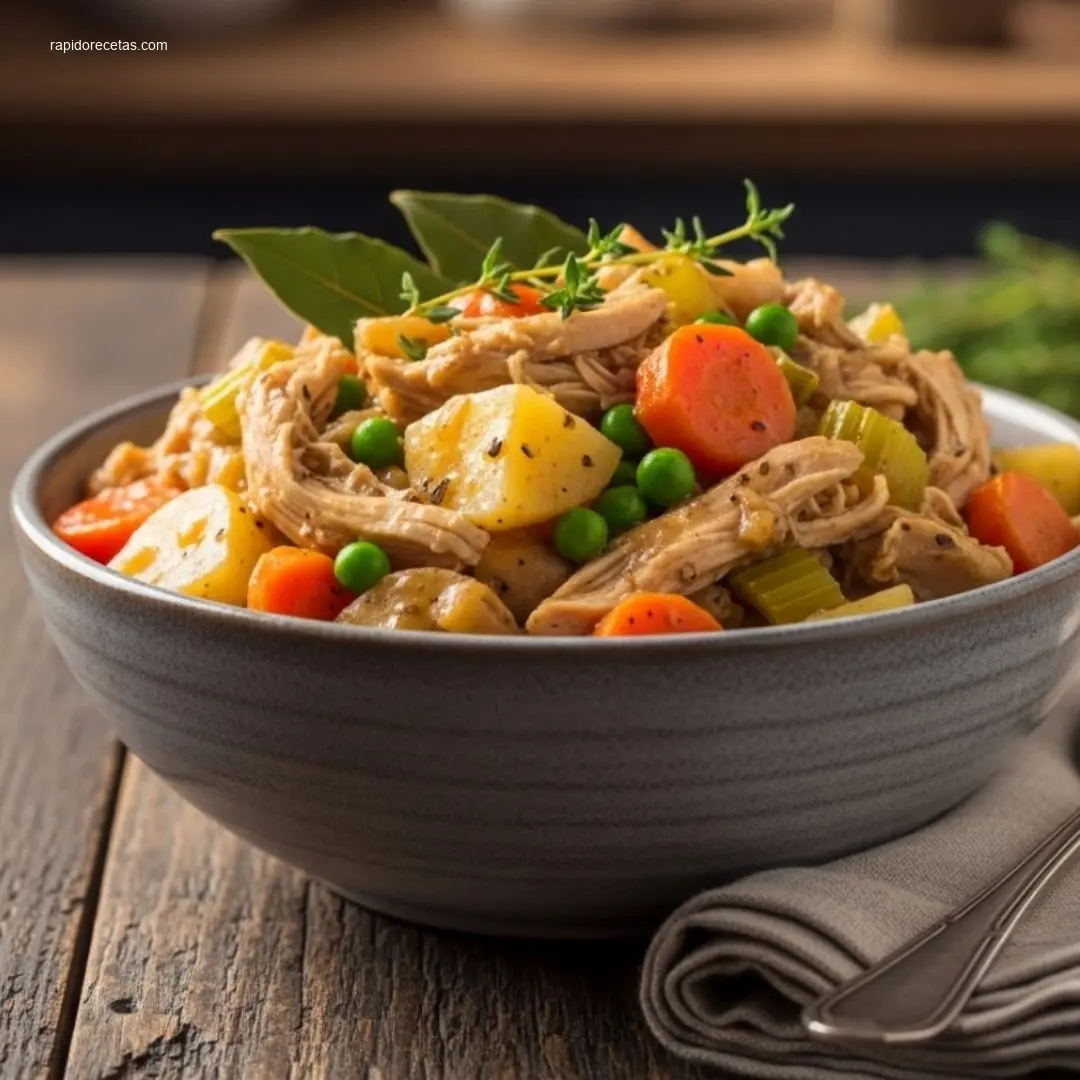 Delicious Slow Cooker Chicken Stew in a rustic bowl with fresh herbs