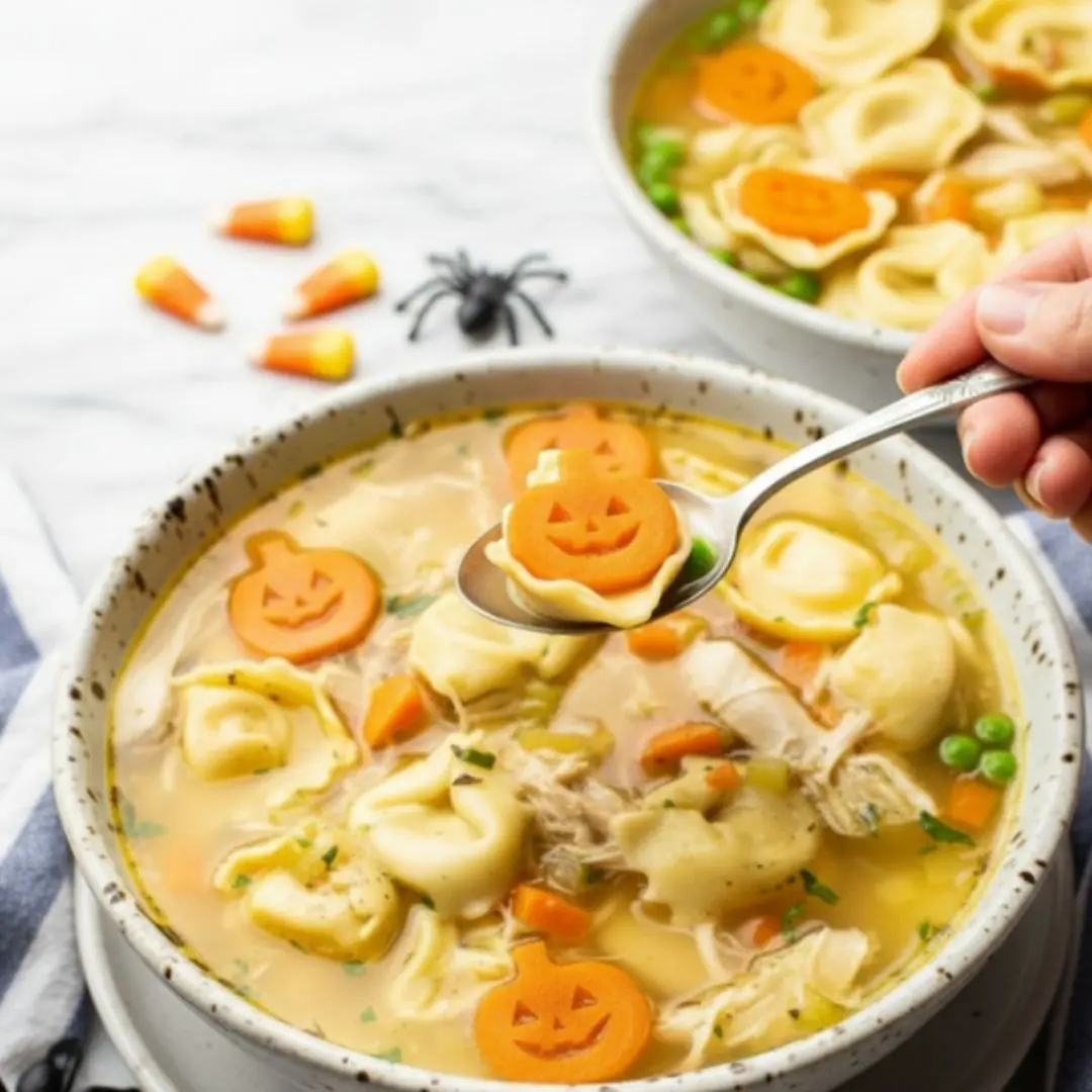 Chicken Tortellini Soup: 5 Easy Weeknight Meals 4 Spoon lifting Chicken Tortellini Soup with steam